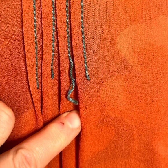 Orange Chiffon Kurta With Embellished Patch & Geometric Floral Pattern - Picture 7 of 13